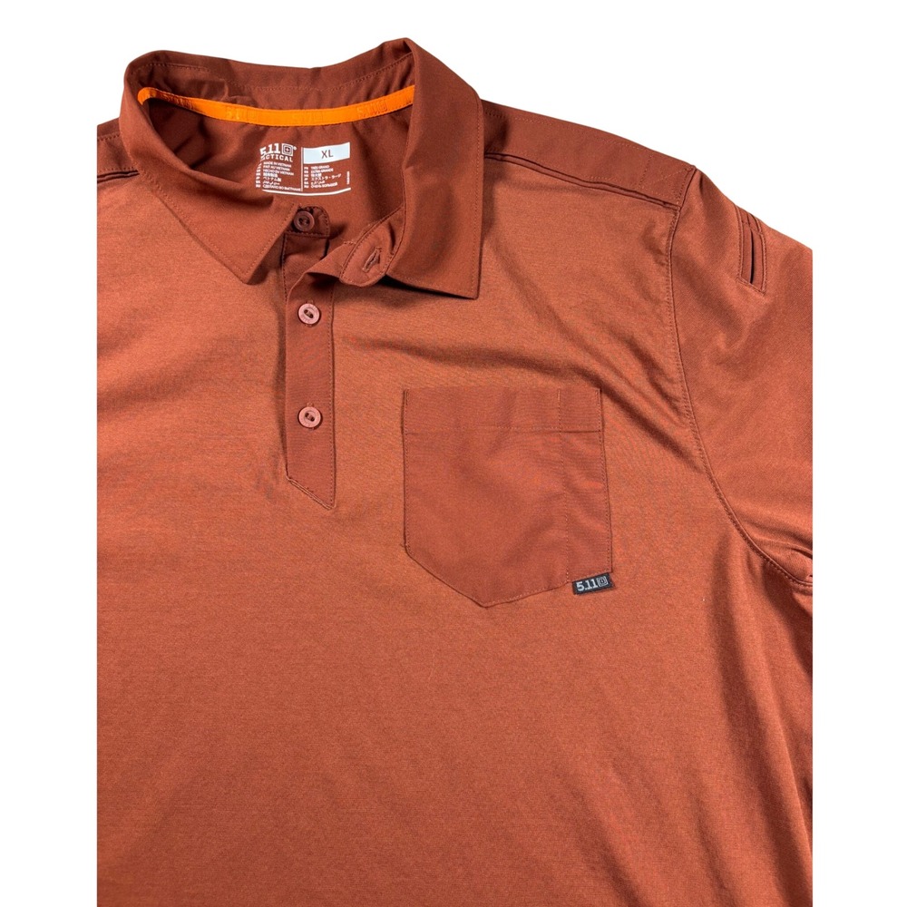5.11 Tactical Mens XL Short Sleeve Polo Shirt Burnt Orange Rust Pocket Pique